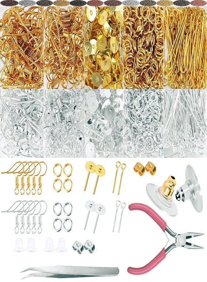 DIY Crafts 500 Gram, Dull Silver, Earring Making Kit, Earring Making Supplies Earring Hooks, Earring Posts, Earring Backs, Jump Rings, Eye Pin Jewelry Pliers Tool (500 Gram, Dull Silver) - Image 1